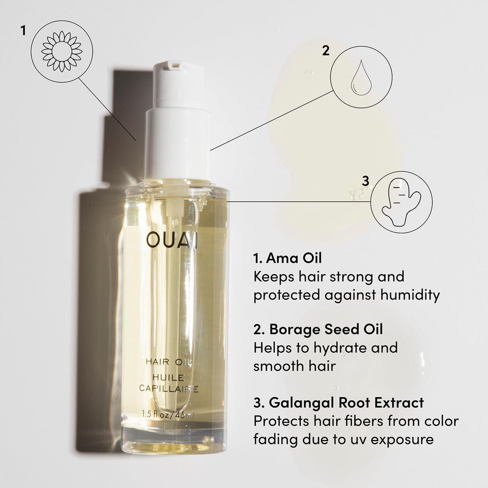 OUAI aceite para cabello ofrece brillo intenso y saludable.