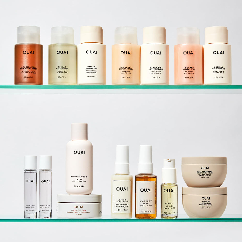OUAI champú medio-uso-diario-facil: rutina rápida para cabello medio saludable.