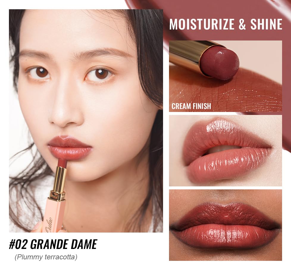 Oulac barra-labios envase compacto para retoques en bolso.