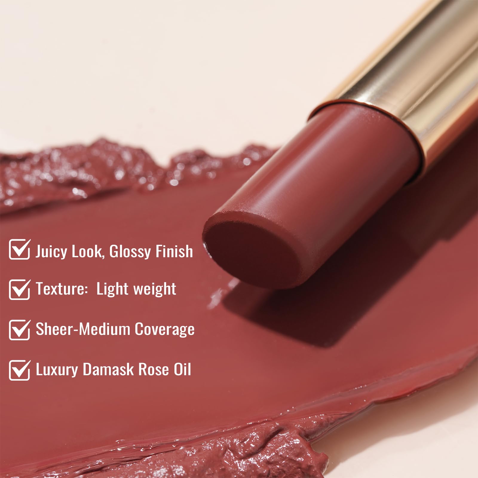 Oulac barra-labios tono rojo, versátil para looks día y noche.