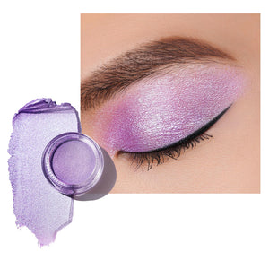 Oulac sombra crema morada en envase, fácil de transportar para retoques