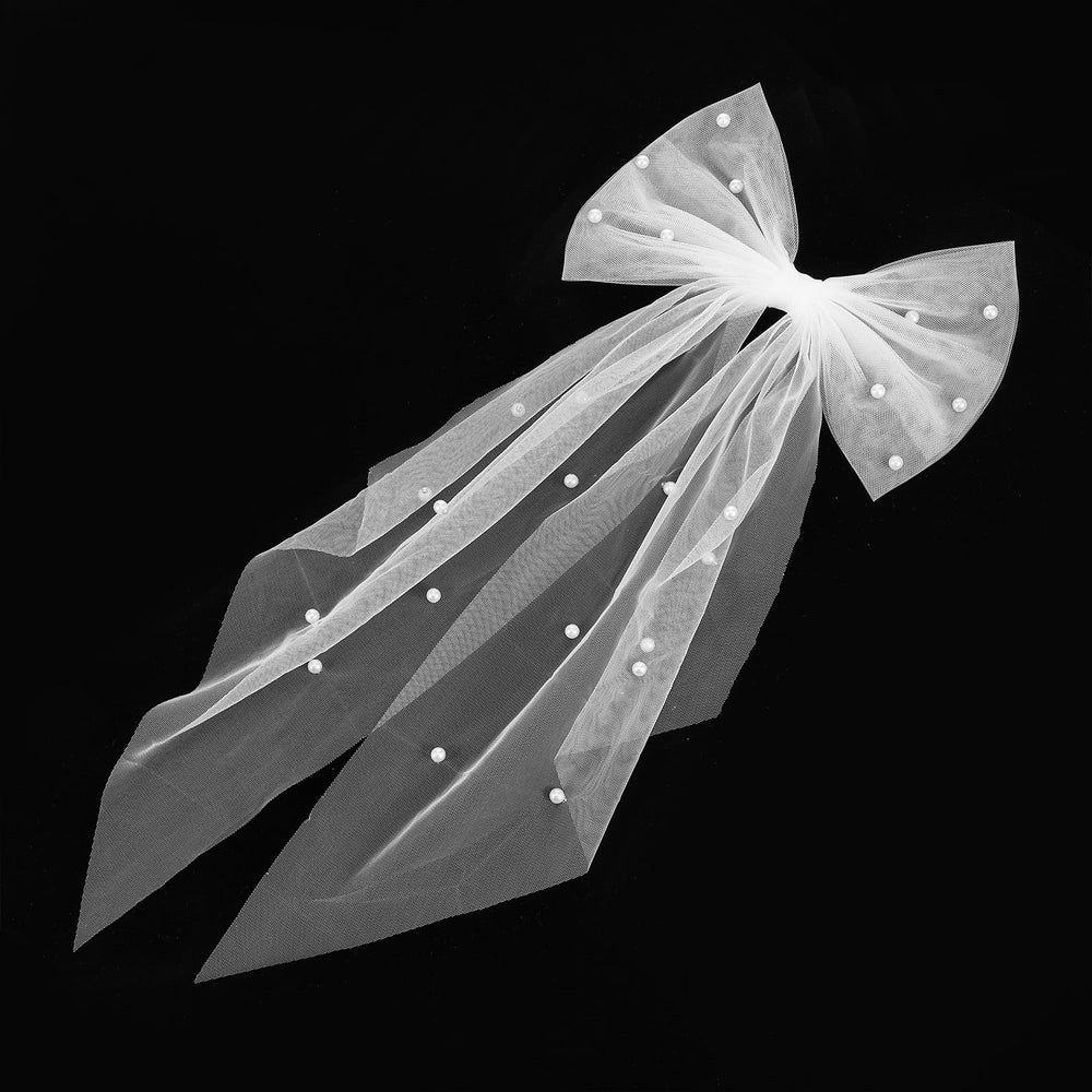 Lazo blanco Ouligay con perlas, toque elegante para el peinado de novias