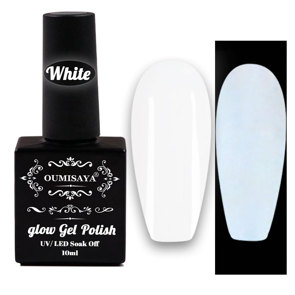 Oumisaya gel blanco lechoso brilla en oscuridad, acabado suave para uñas.