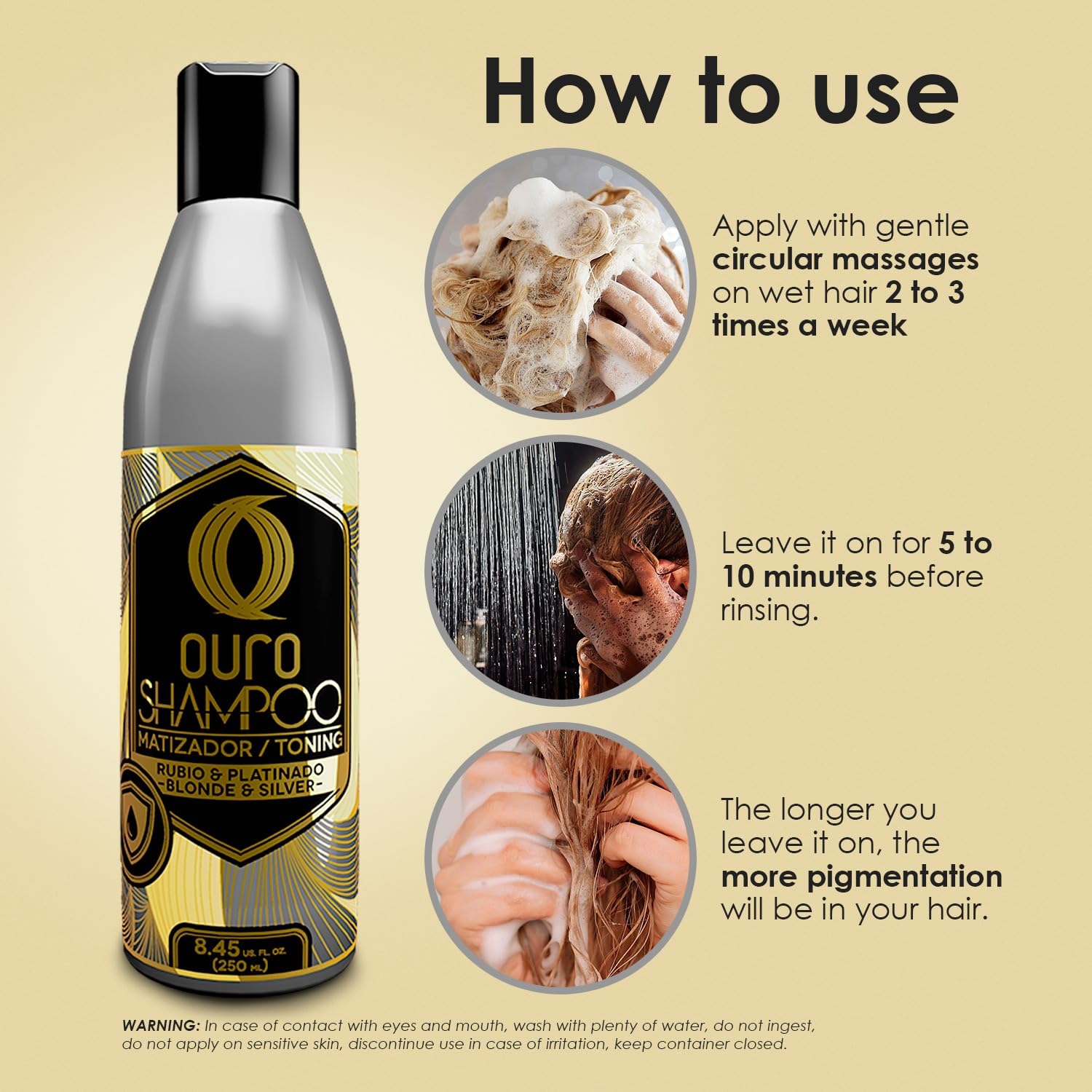 OURO Shampoo Tonificante en baño, listo para uso diario y cuidado del color.