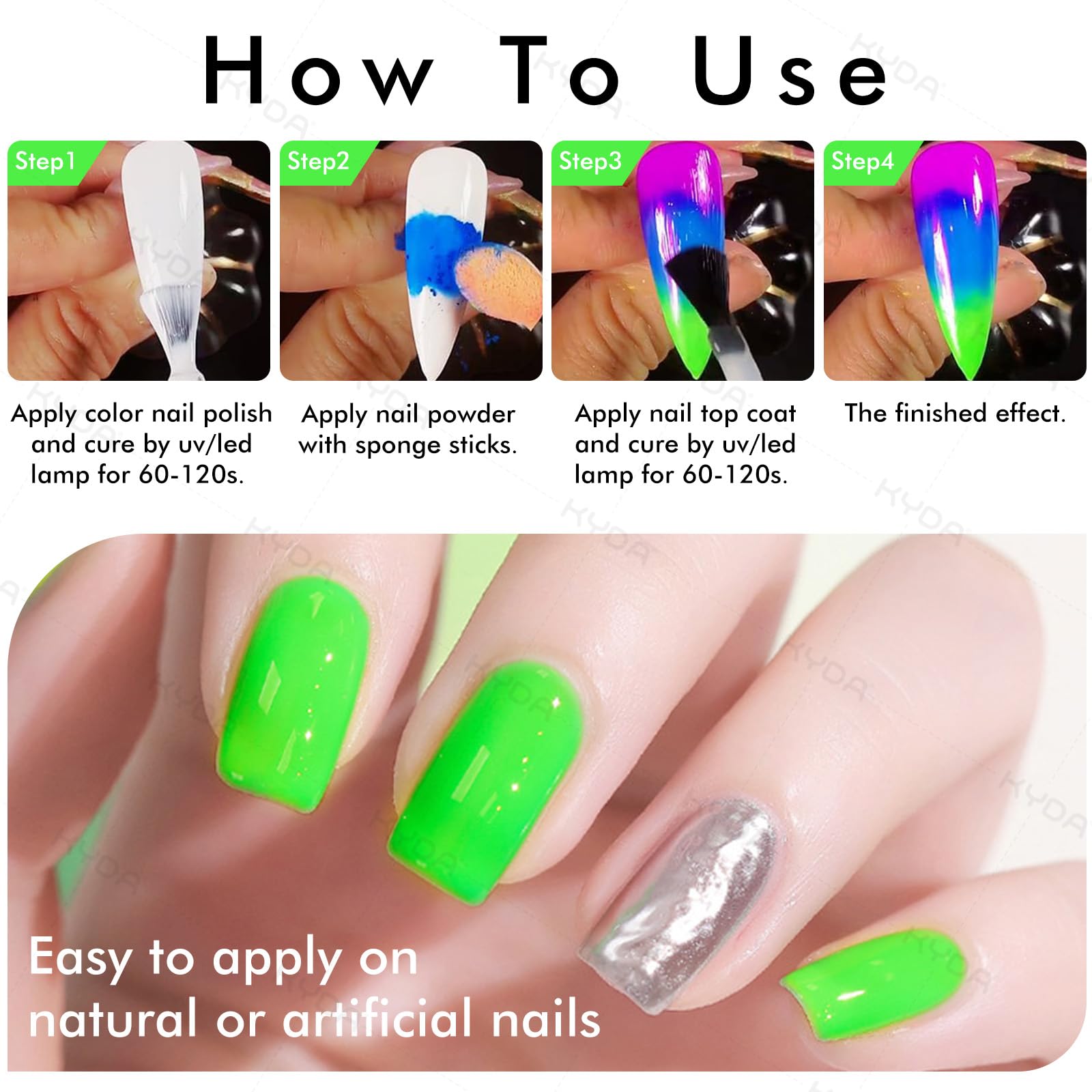 Ownest pigmento fluorescente para uñas, compatible con UV/LED y base.