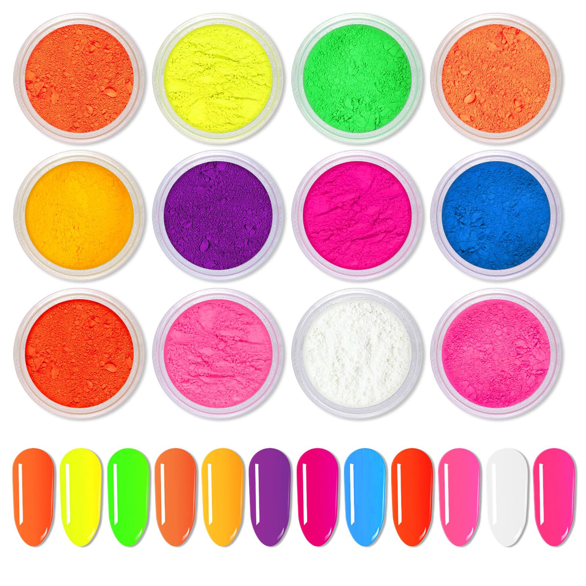 Ownest polvo pigmento para uñas fluorescente, acabado brillante y color intenso.