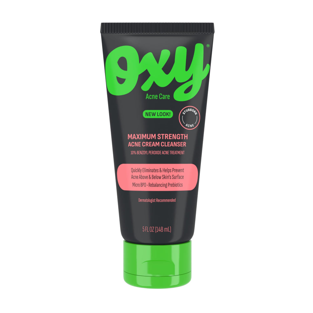 Oxy limpiador facial de máxima fuerza con 10% peróxido de benzoilo para poros profundos.