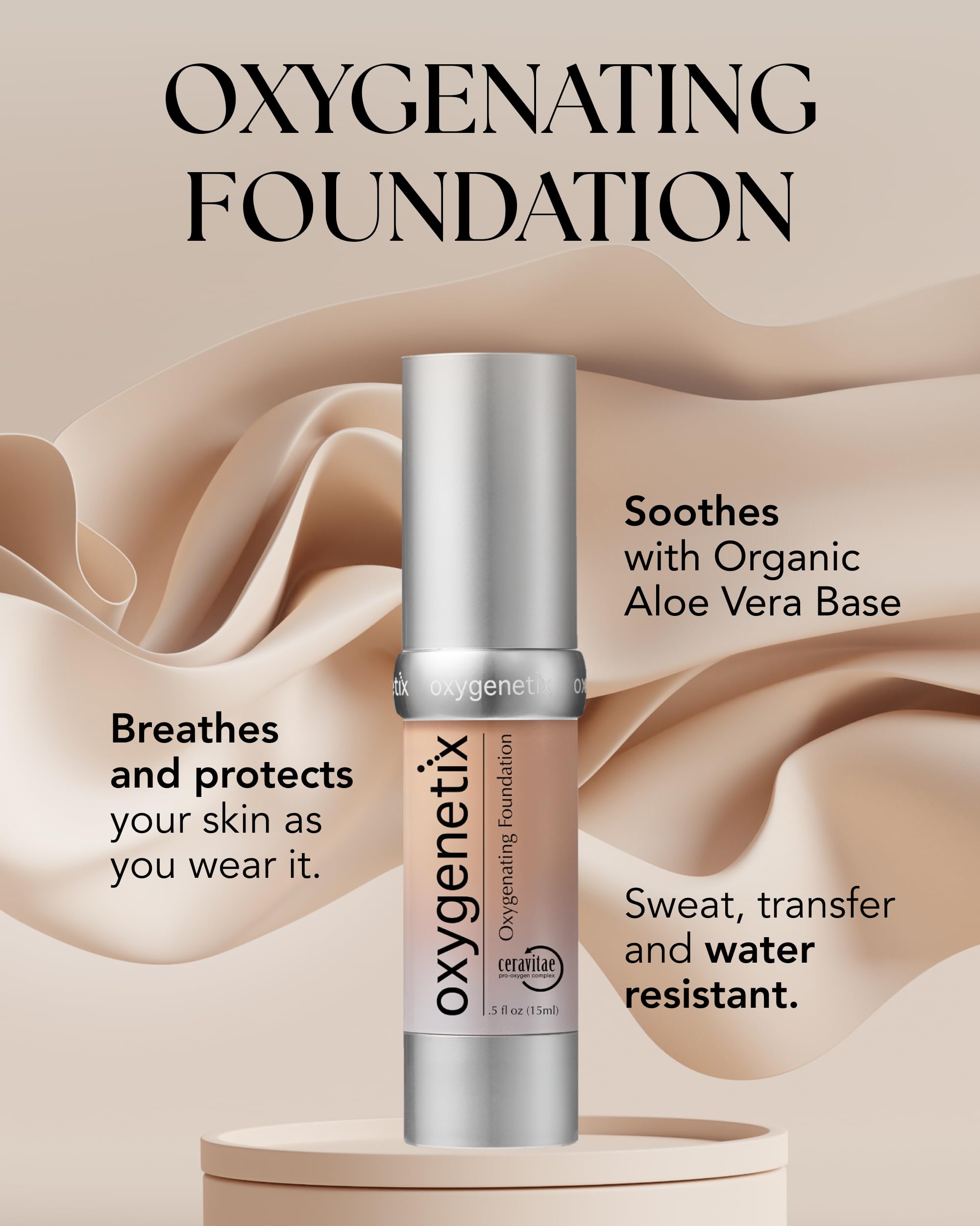 Oxygenetix Oxygenating Foundation Opal, aplicación aireada y textura suave para piel sensible.