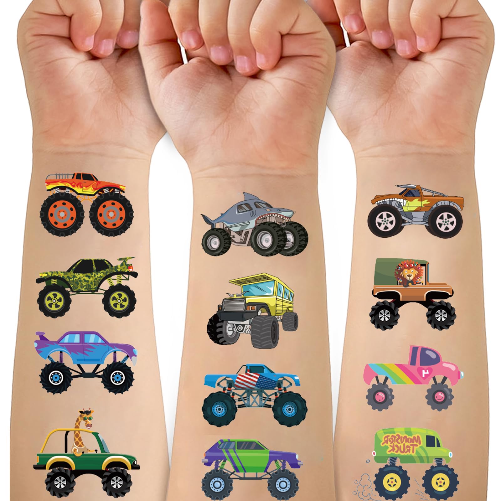 Tatuajes temporales Ozepao Camiones Monstruo, 10 hojas, ideales para fiestas infantiles.
