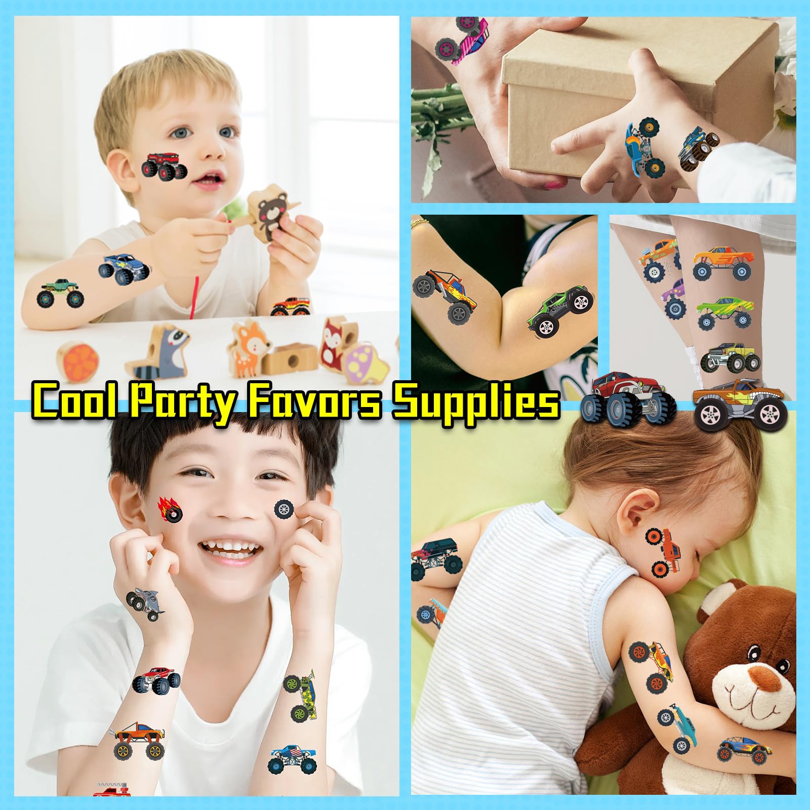 Tatuajes para fiestas Ozepao Camiones Monstruo, perfectos como recuerdos.