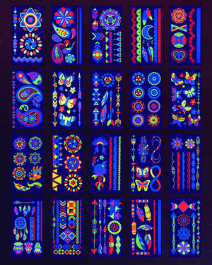 Ozepao tatuajes neon-uv, diseños brillantes para raves