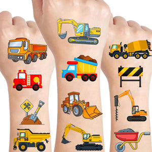 Tatuajes Ozepao temporales de camiones de construcción para niños, colores vivos y aptos para fiestas.