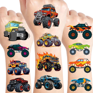 Tatuaje temporal Ozepao de monstruo camión, ideal para fiestas infantiles y diversión.