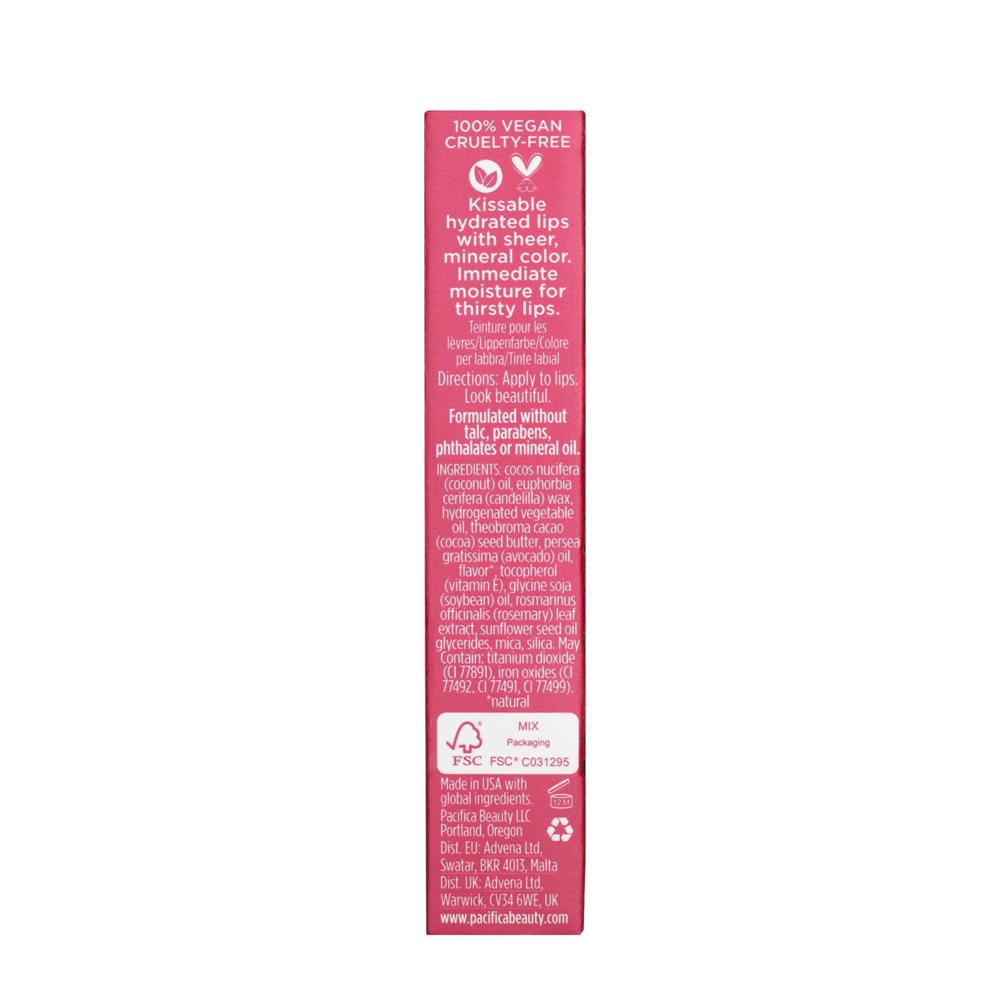 Envase compacto de pacifica bálsamo labial para retoques