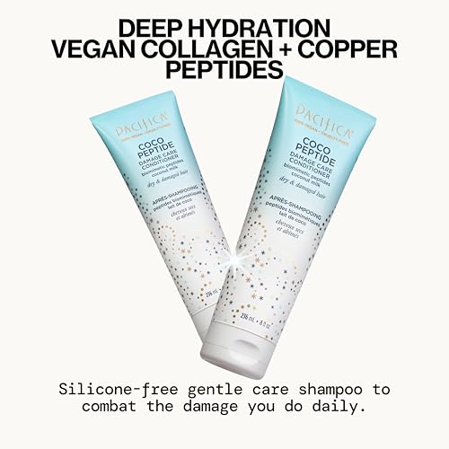 Pacífica Coco Peptide Damage Care Acondicionador, aplicación y desenredo suave.