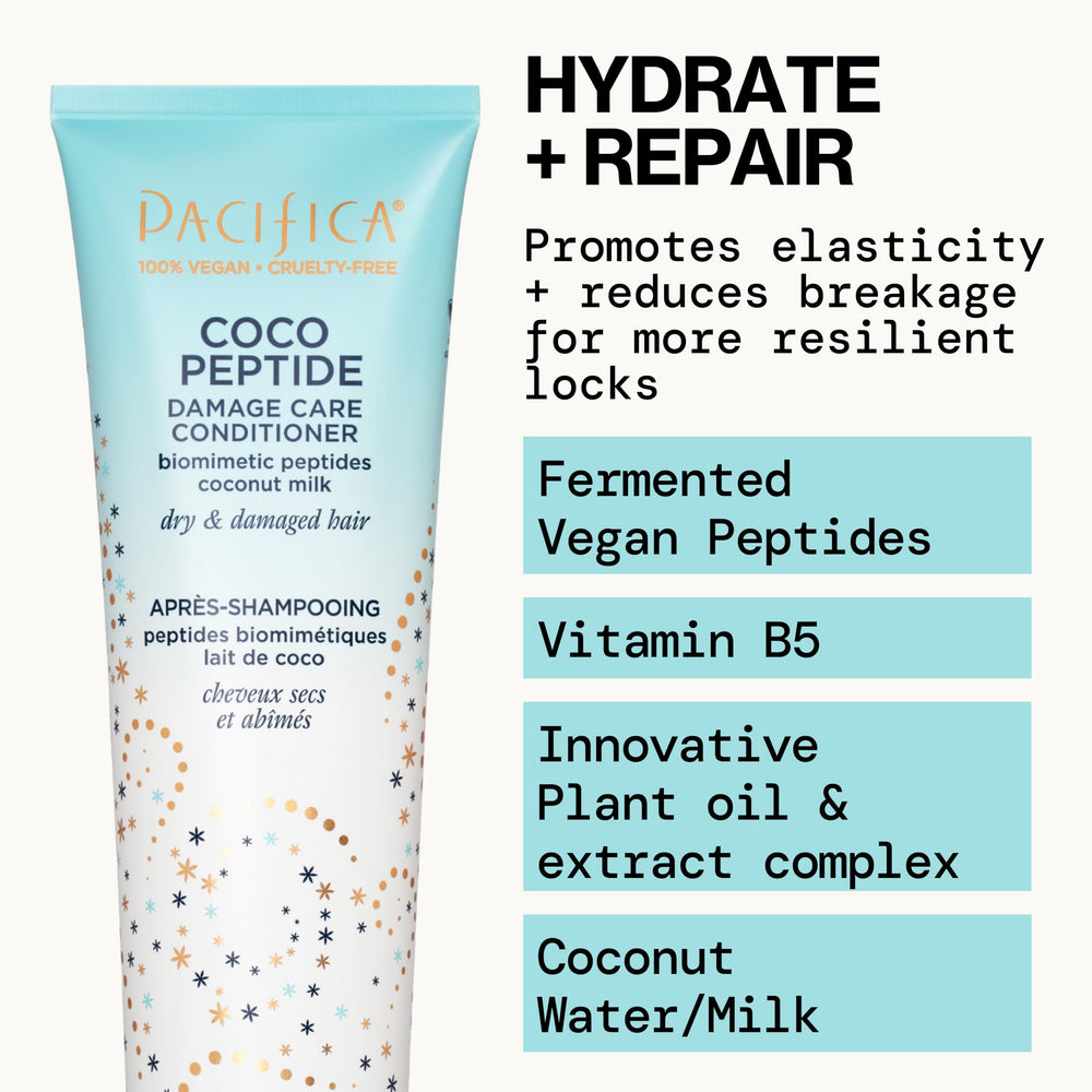 Acondicionador Coco Peptide Damage Care de Pacifica textura cremosa y desenredado.