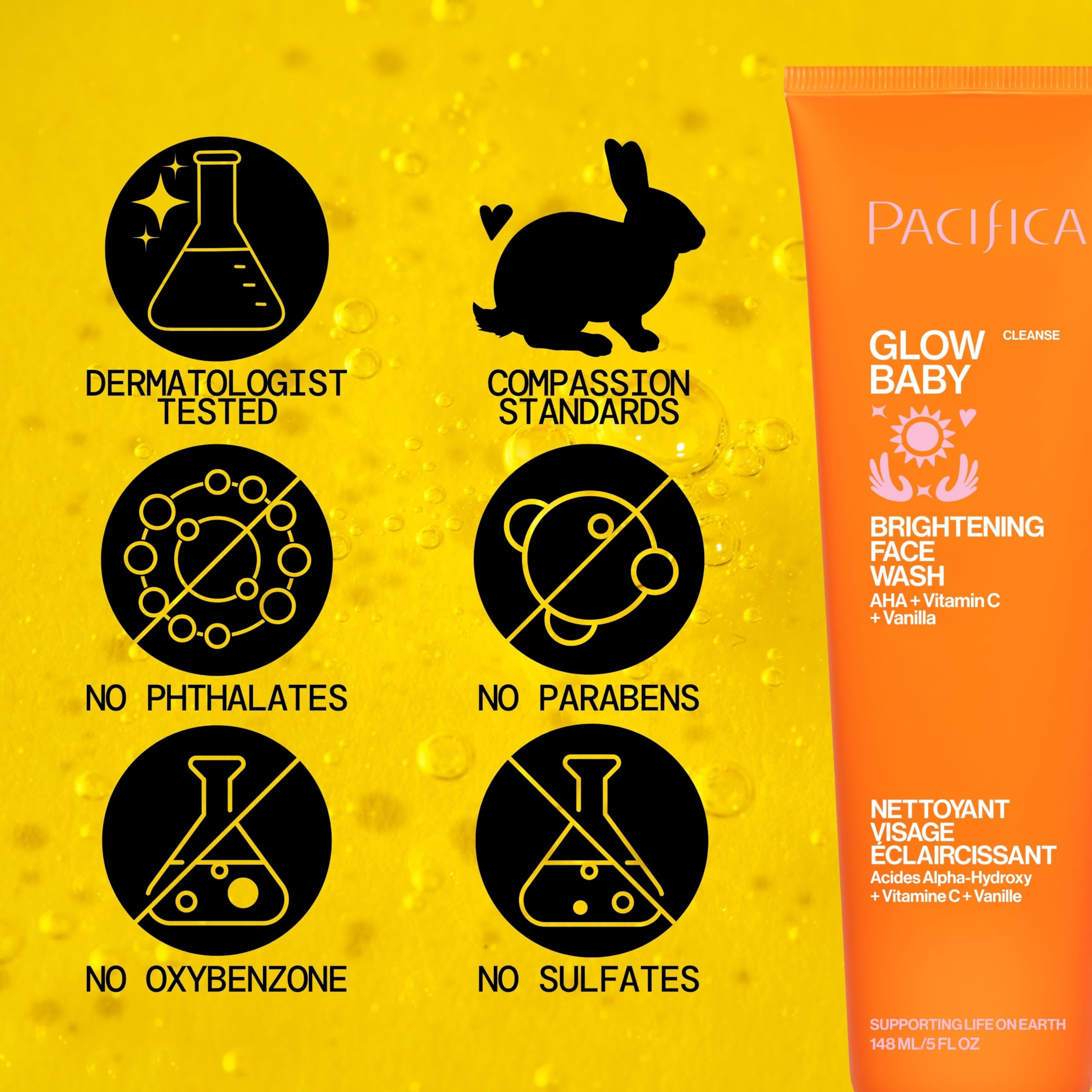 Pacifica Glow Baby espuma purifica poros sin despojar la hidratación.
