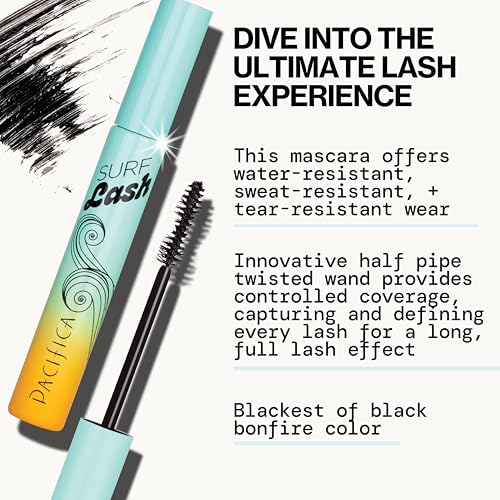 Pacifica Surf Lash Mascara, cepillo medio-tubo levanta y curva pestañas