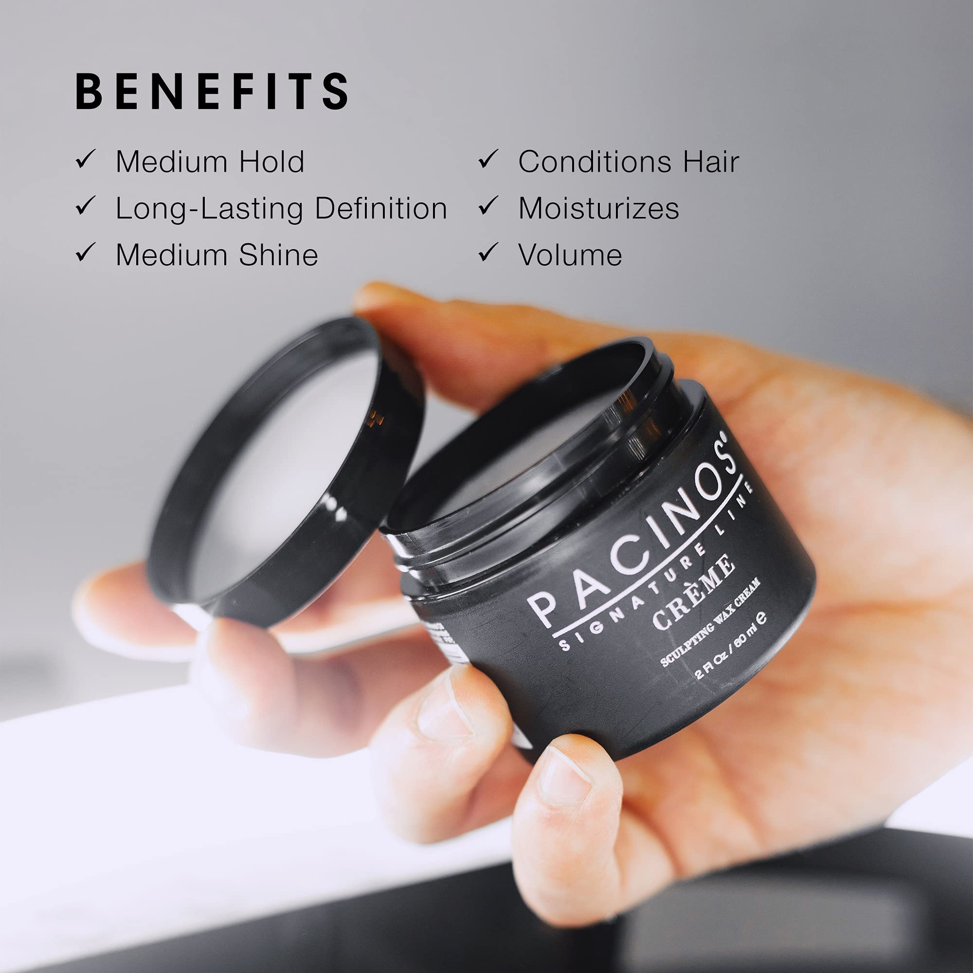 Pacinos Creme: pote para una aplicación suave y control preciso.