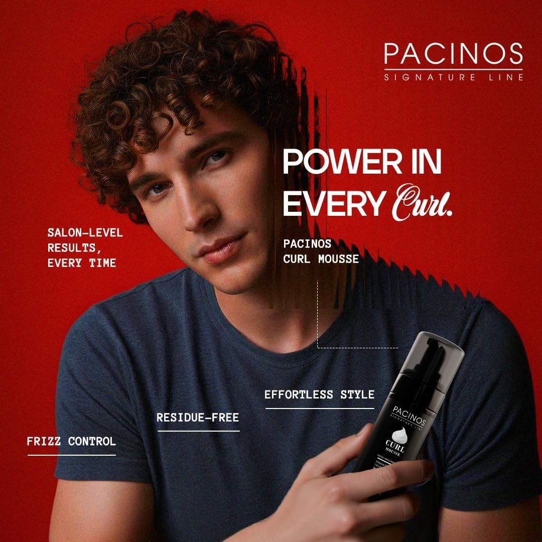 Pacinos Signature Line Mousse aplicación en cabello húmedo para definición sin esfuerzo.