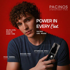 Pacinos Signature Line Mousse aplicación en cabello húmedo para definición sin esfuerzo.