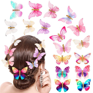 Pinzas Paderison mariposa con movimiento arcoiris, ideal para fijar mechones y añadir brillo.