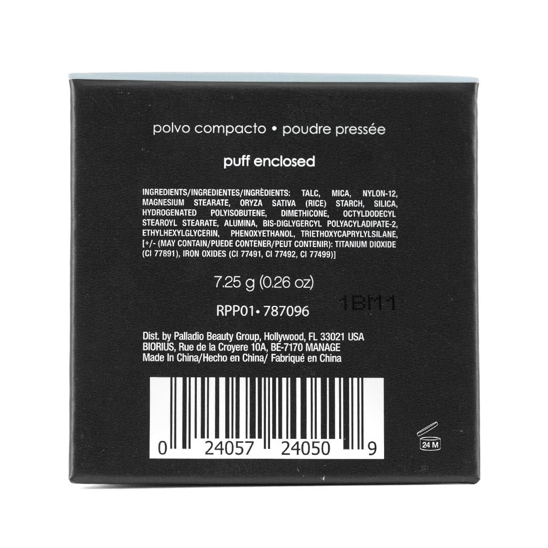 Palladio Polvo Arroz Prensado, compacto portátil para retoques rápidos.
