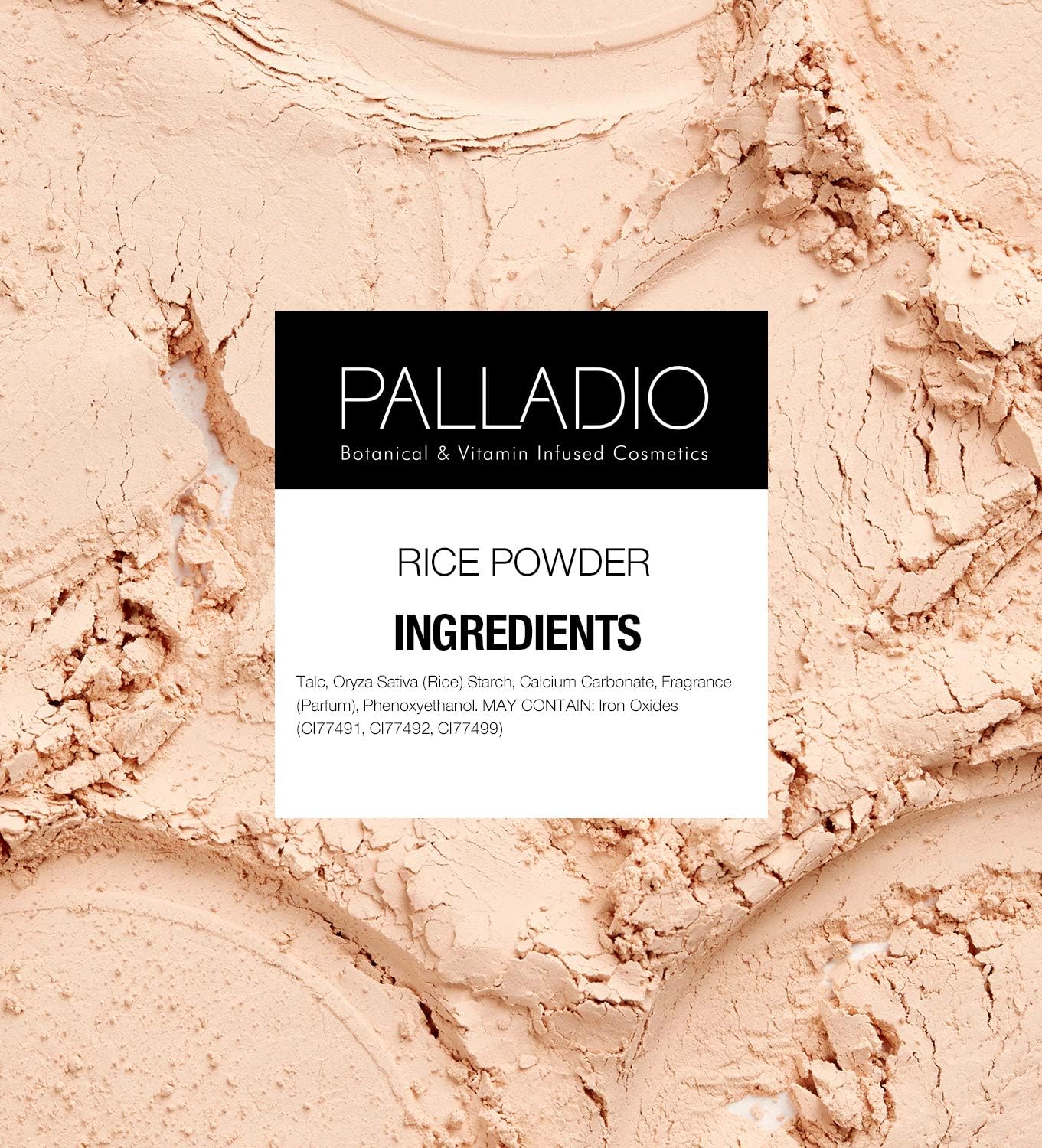 Palladio Polvo Arroz Prensado, ingredientes vegetales para una experiencia ligera.