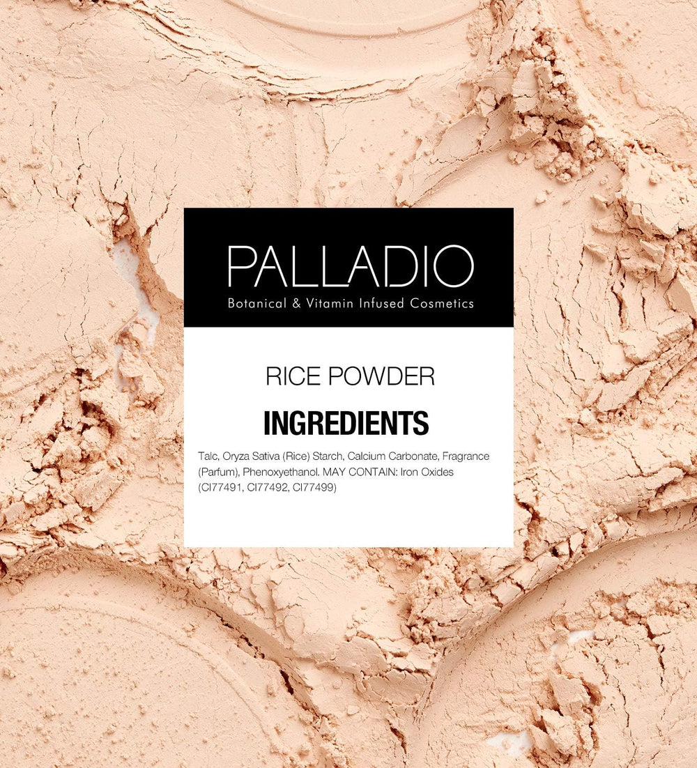 Palladio Polvo Arroz Prensado, ingredientes vegetales para una experiencia ligera.