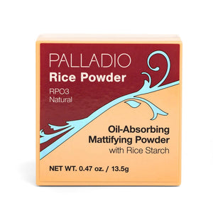 Polvo Palladio de arroz, textura ultra fina para acabado mate suave.