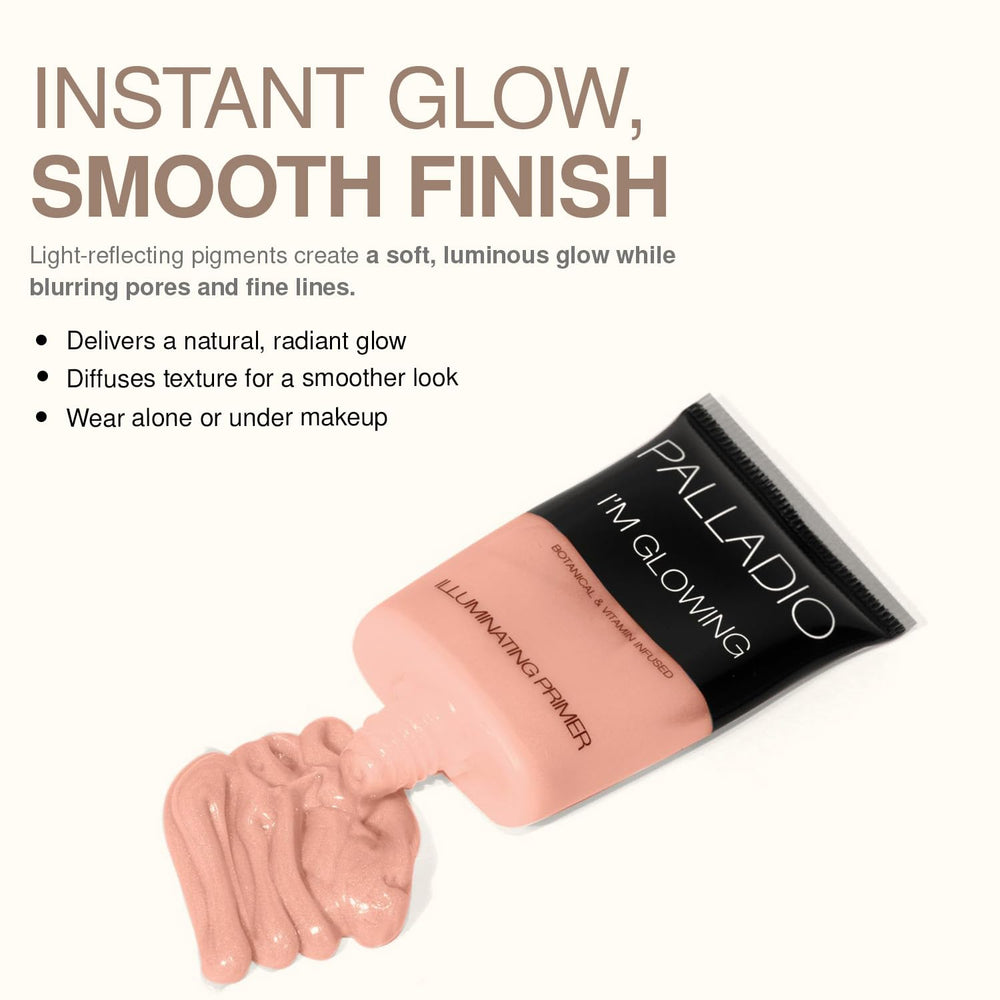 Palladio primer iluminador acabado dewy para un aspecto natural.