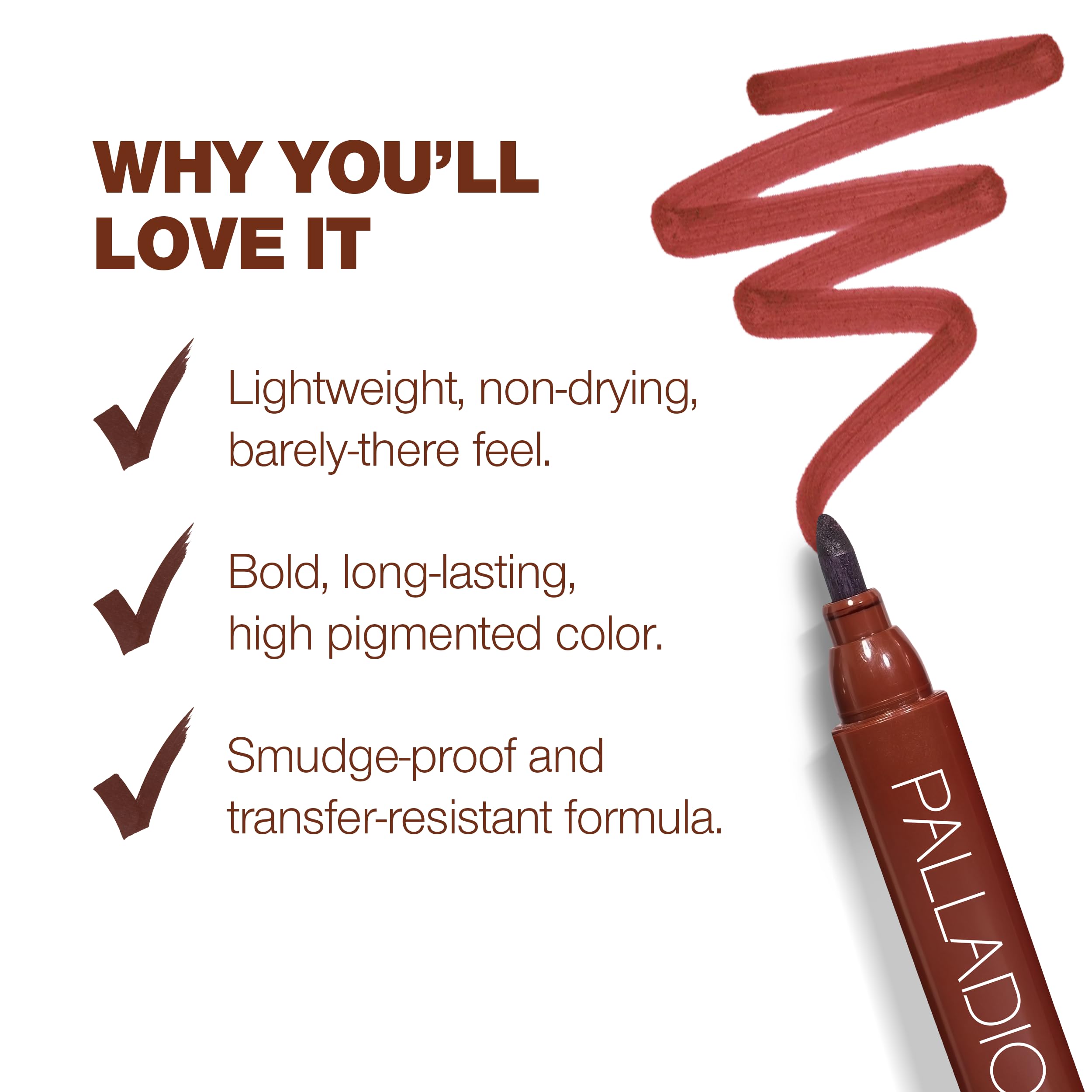 Palladio tinta labial Berry aplicación fácil para colores ligeros.