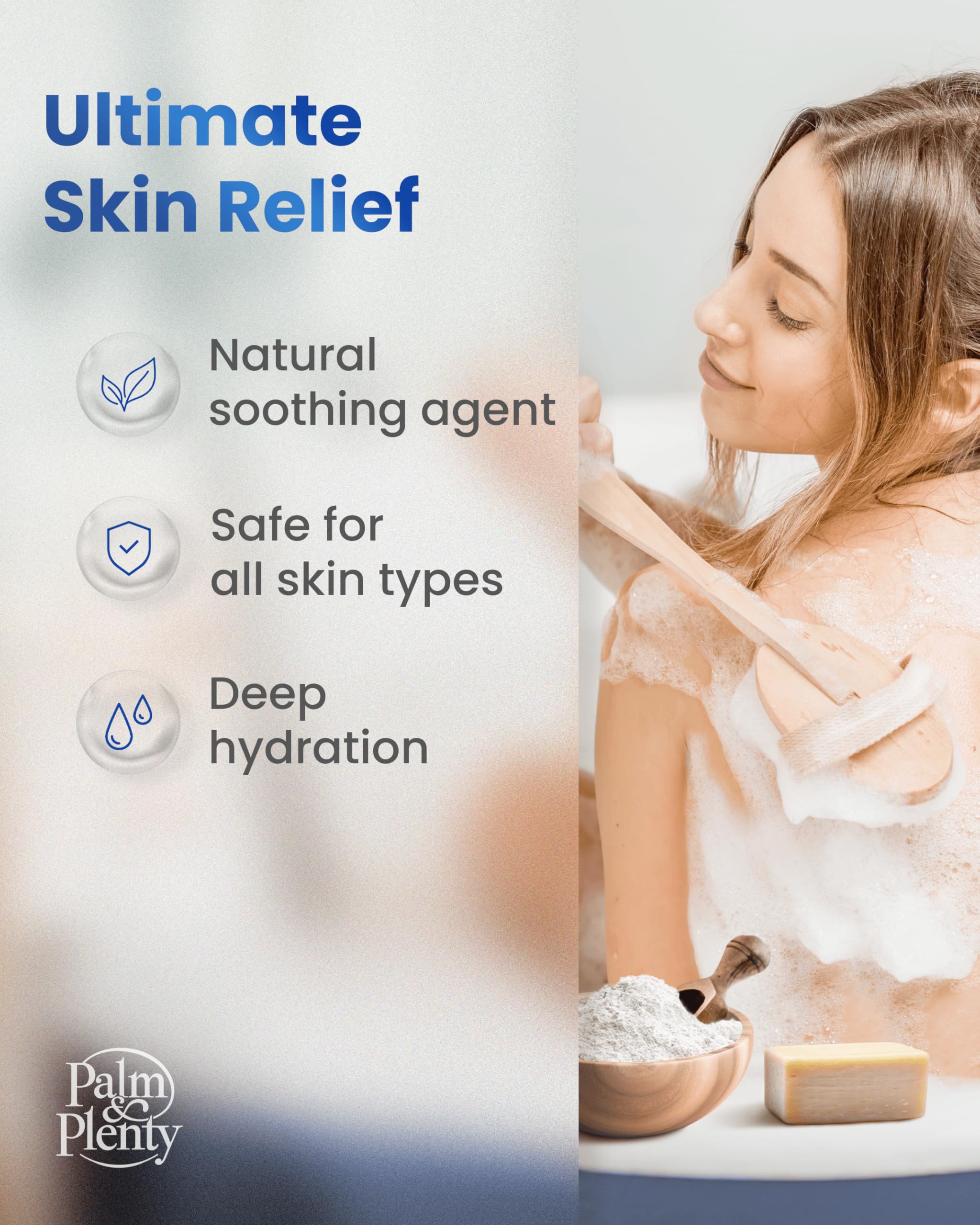 Palm and Plenty baño de avena coloidal en tina, experiencia suave para piel sensible