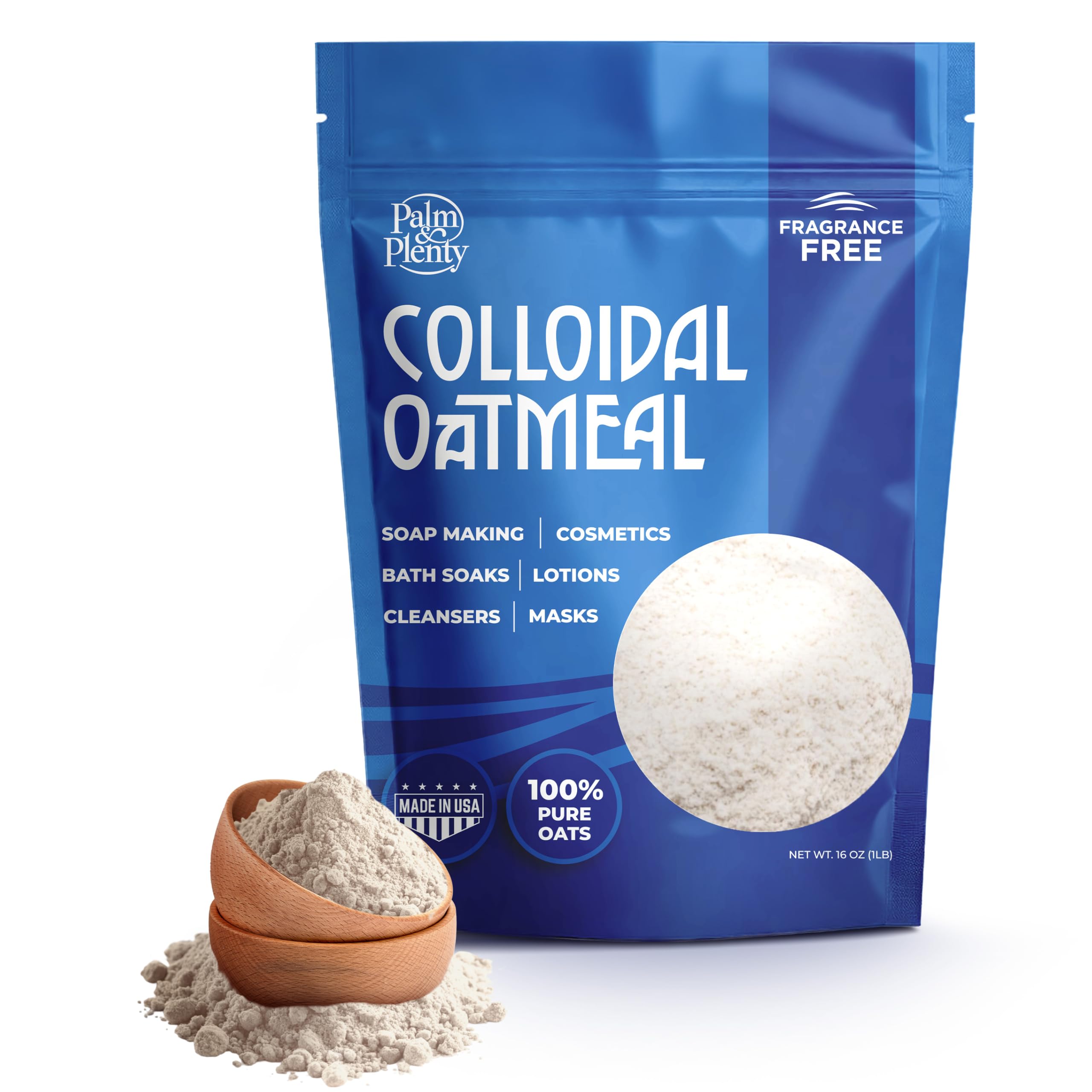 Palm and Plenty envase 16oz avena coloidal sin fragancia, ideal para piel sensible