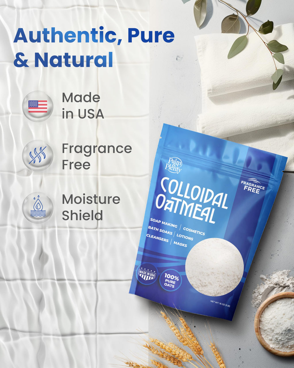 Palmandplenty polvo de avena coloidal sin fragancia, base suave para cosmética casera