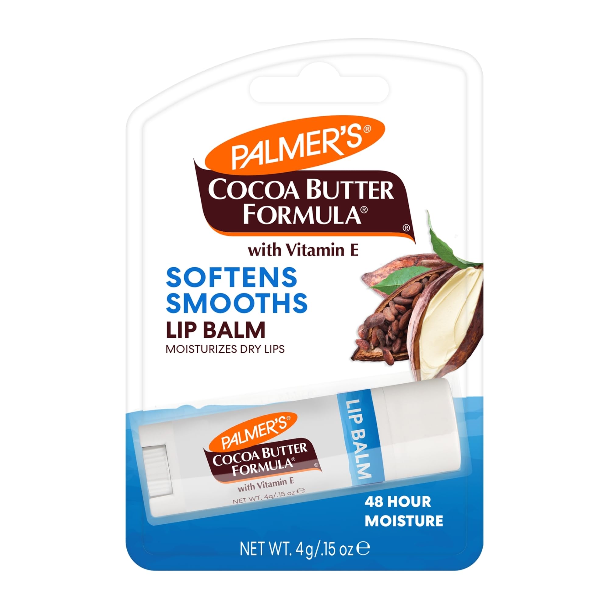 Palmer's Bálsamo Labial con Manteca de Cacao: tubo close-up, hidratación suave para labios secos.