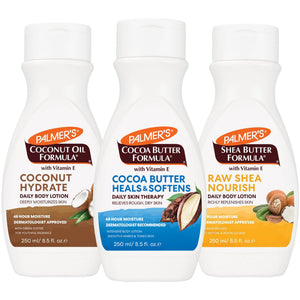 Pack Palmer's de lociones para cuerpo: tres botellas para hidratación continua.