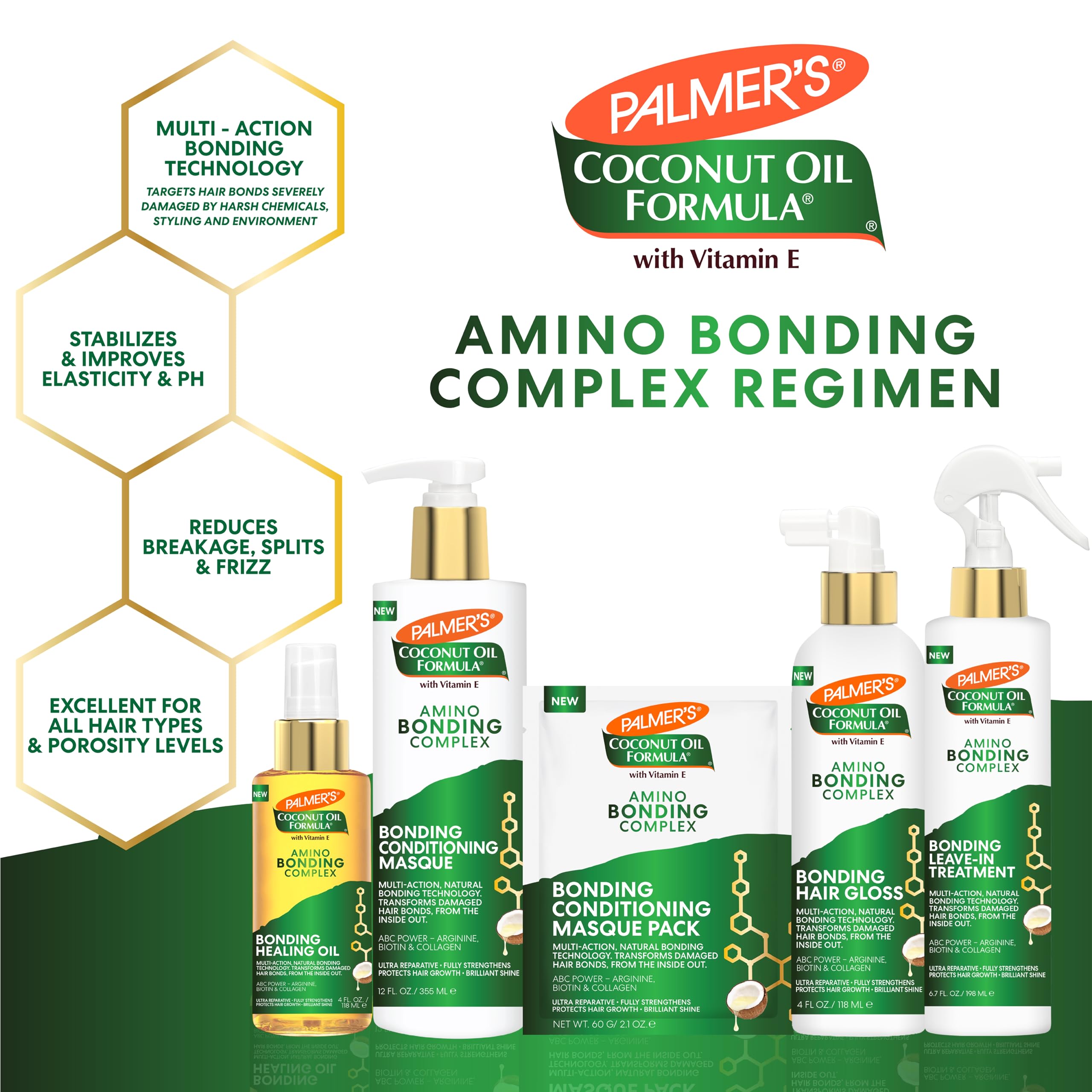 Palmer's Amino Bonding hidratación profunda nutre la fibra capilar.