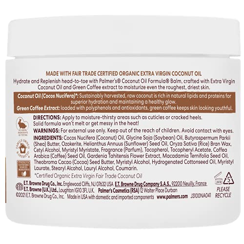 Palmer's Bálsamo Corporal con aceite de coco, hidratación de larga duración para piel seca.