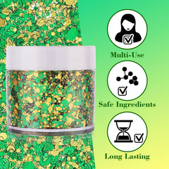 Paminify Gel Brillos Verde Dorado, retira con agua y jabón sin esfuerzo