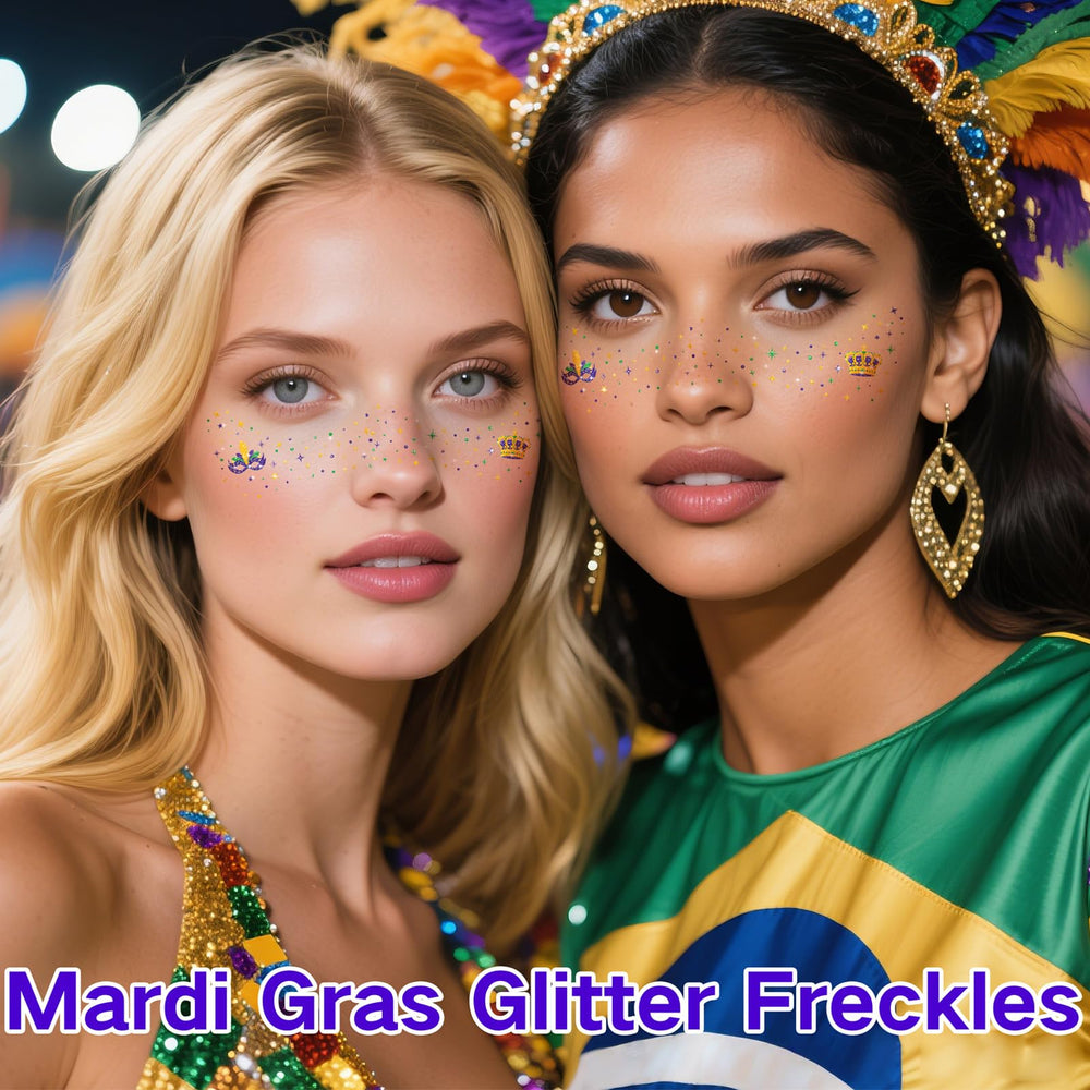 Paminify Mardi Gras tatuajes faciales para conciertos y playa, acabado duradero.