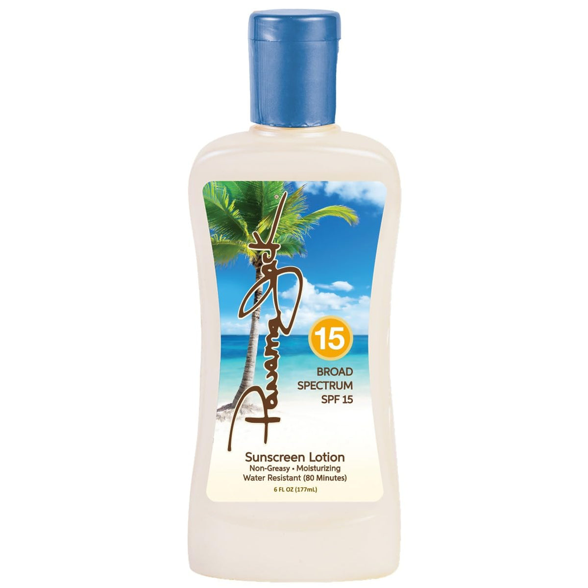 Panama Jack Sunscreen Lotion SPF15 en botella, protección moderada para la piel sensible.