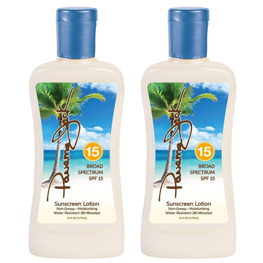 Panama Jack Sunscreen Lotion SPF15, ideal para playa y actividades al sol.