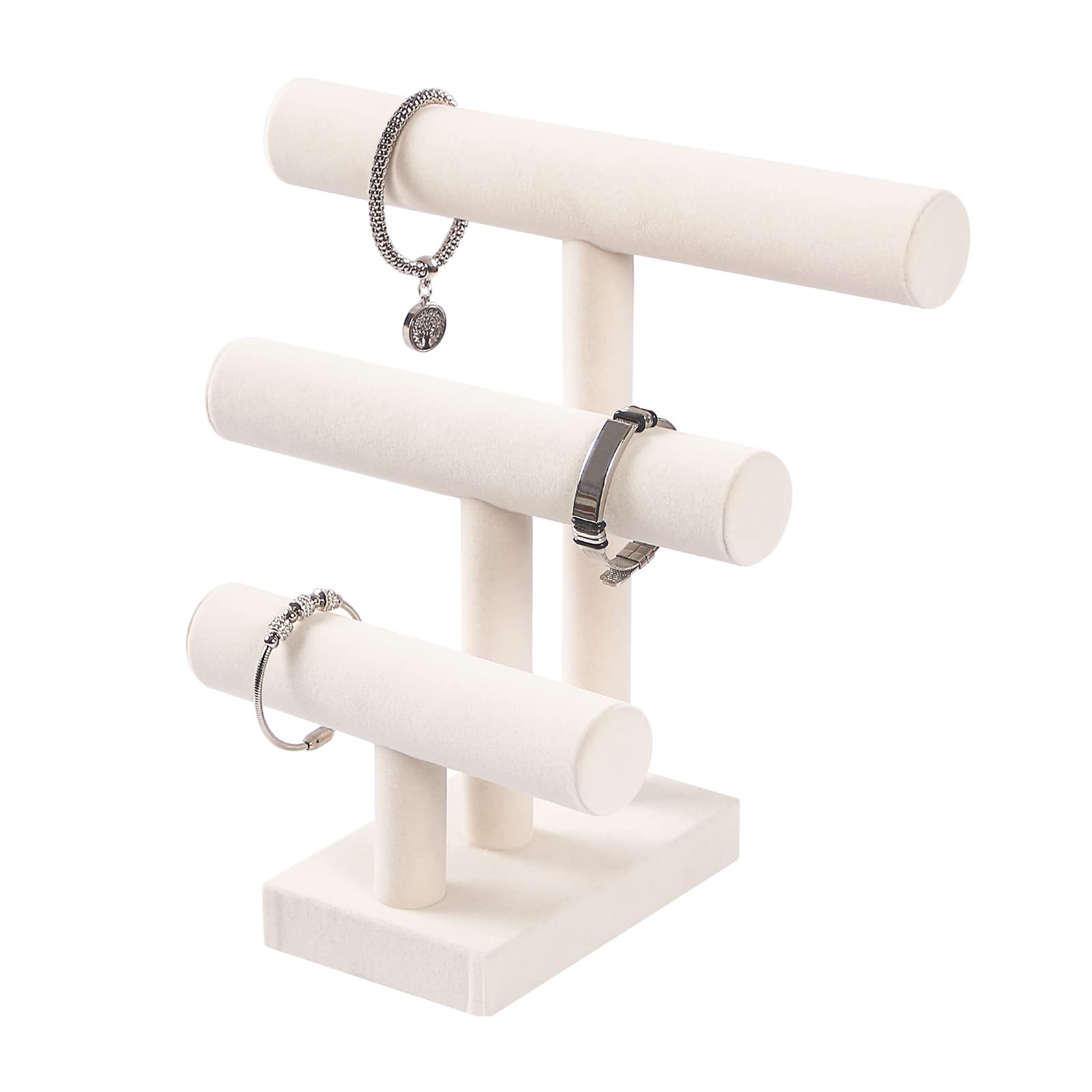 Pangkeep joyero para brazaletes con tres niveles en beige, organización elegante.