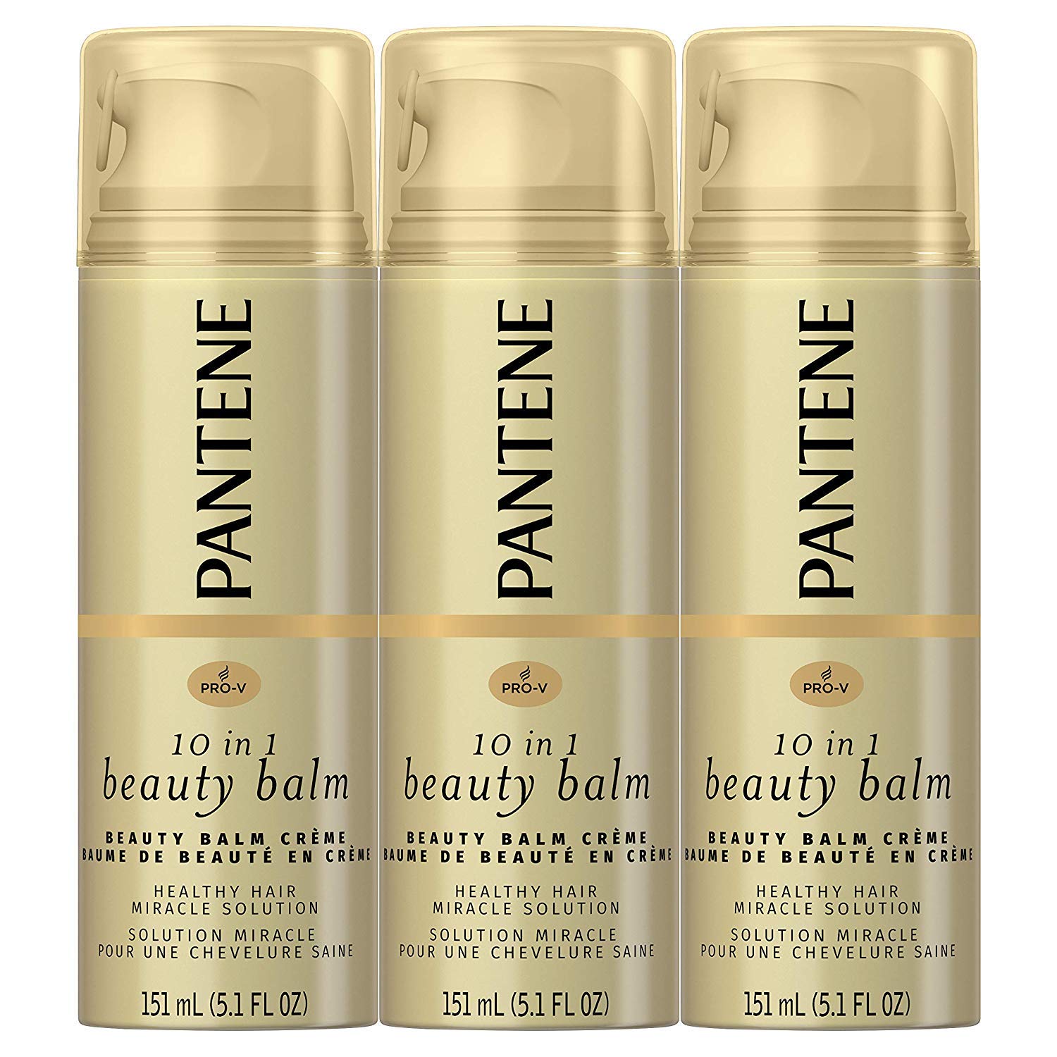 Pantene Beauty Balm, botella-vertiendo, ayuda a controlar el frizz para un peinado ligero.