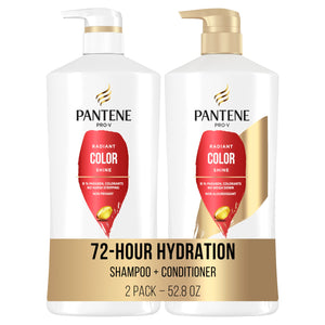 Pantene Champú Brillo de Color Radiante en botella para cabello teñido, ayuda a mantener el color