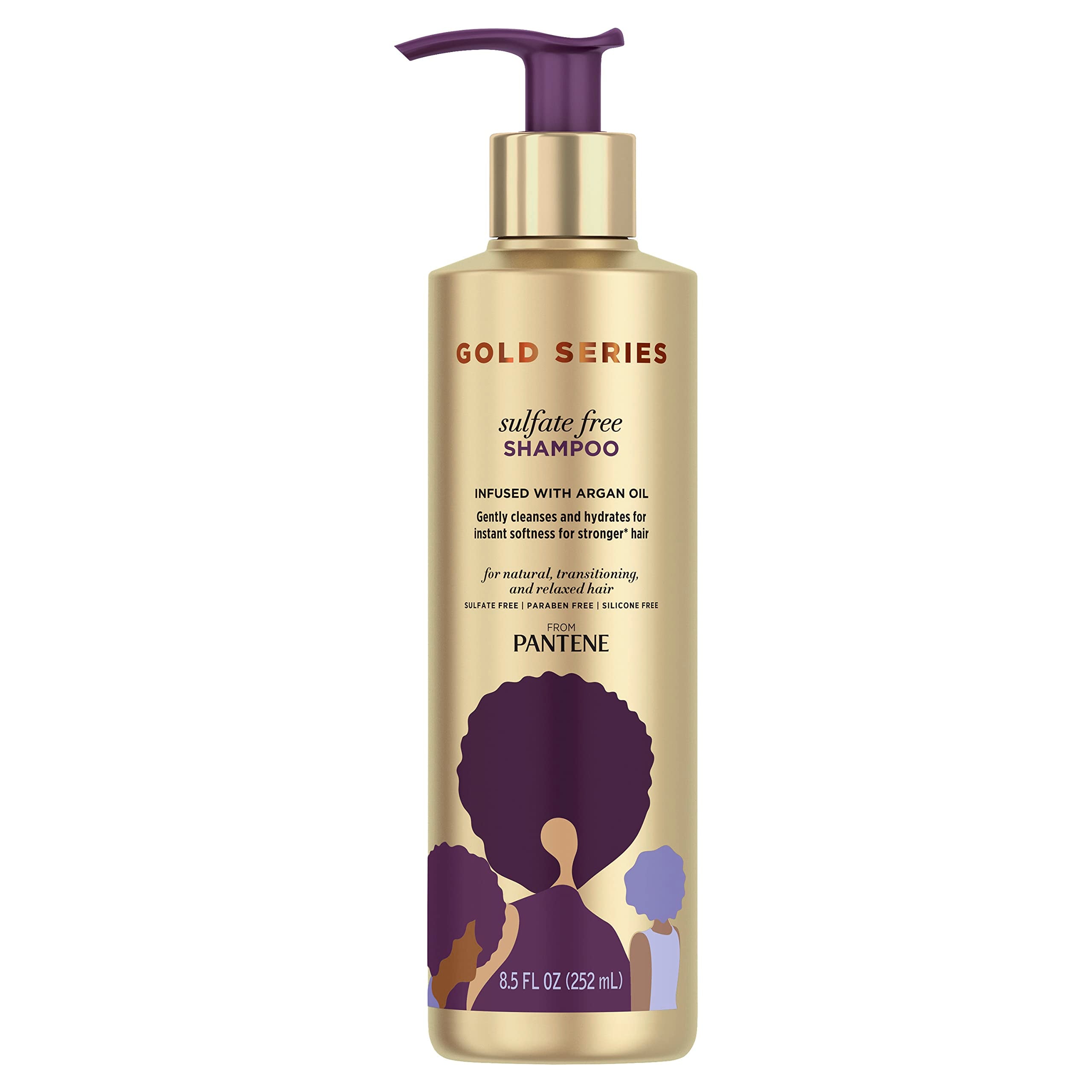 Pantene Gold Series Champú Argán, botella con lavado suave que hidrata rizos definidos