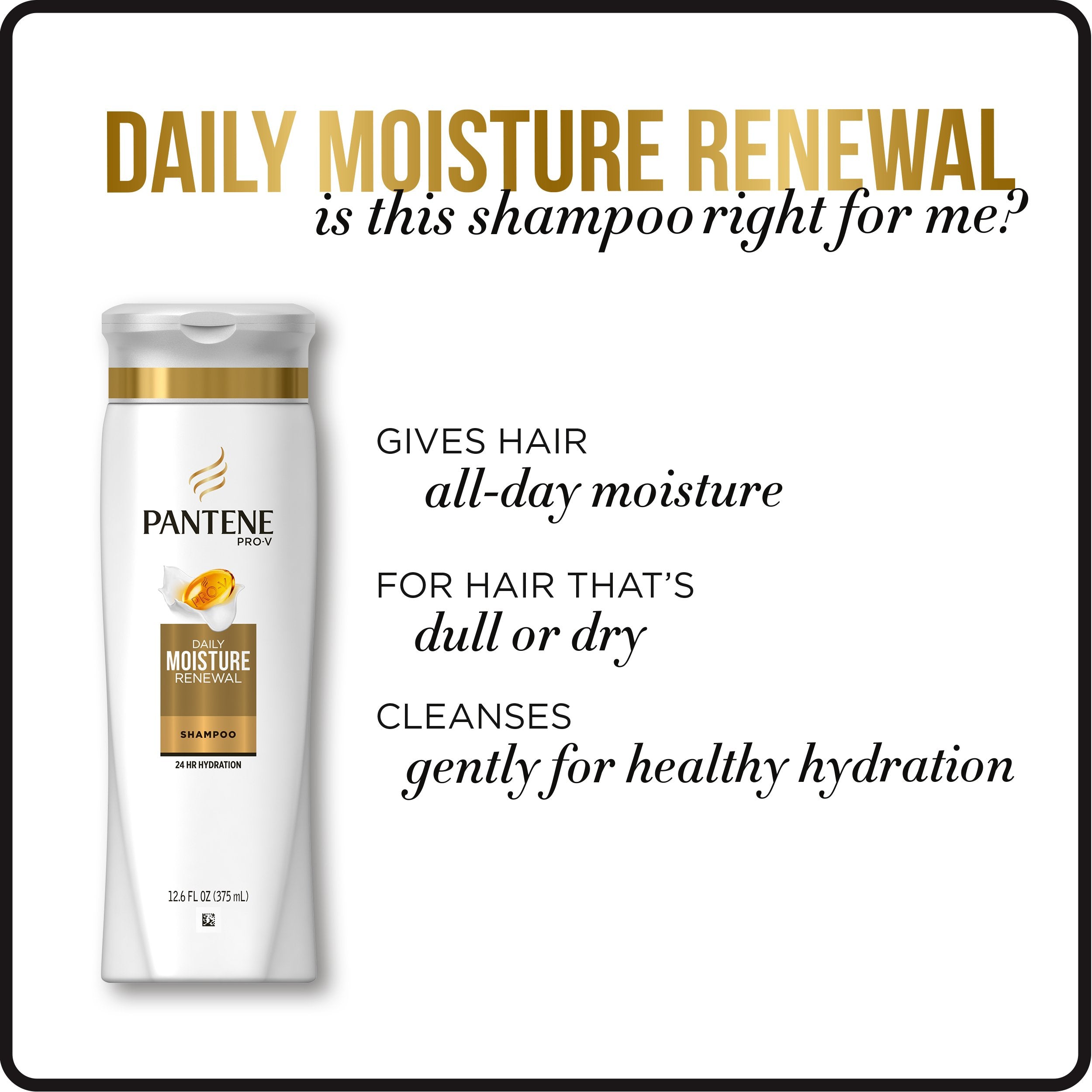 Pantene Champú limpia suavemente para hidratación duradera.