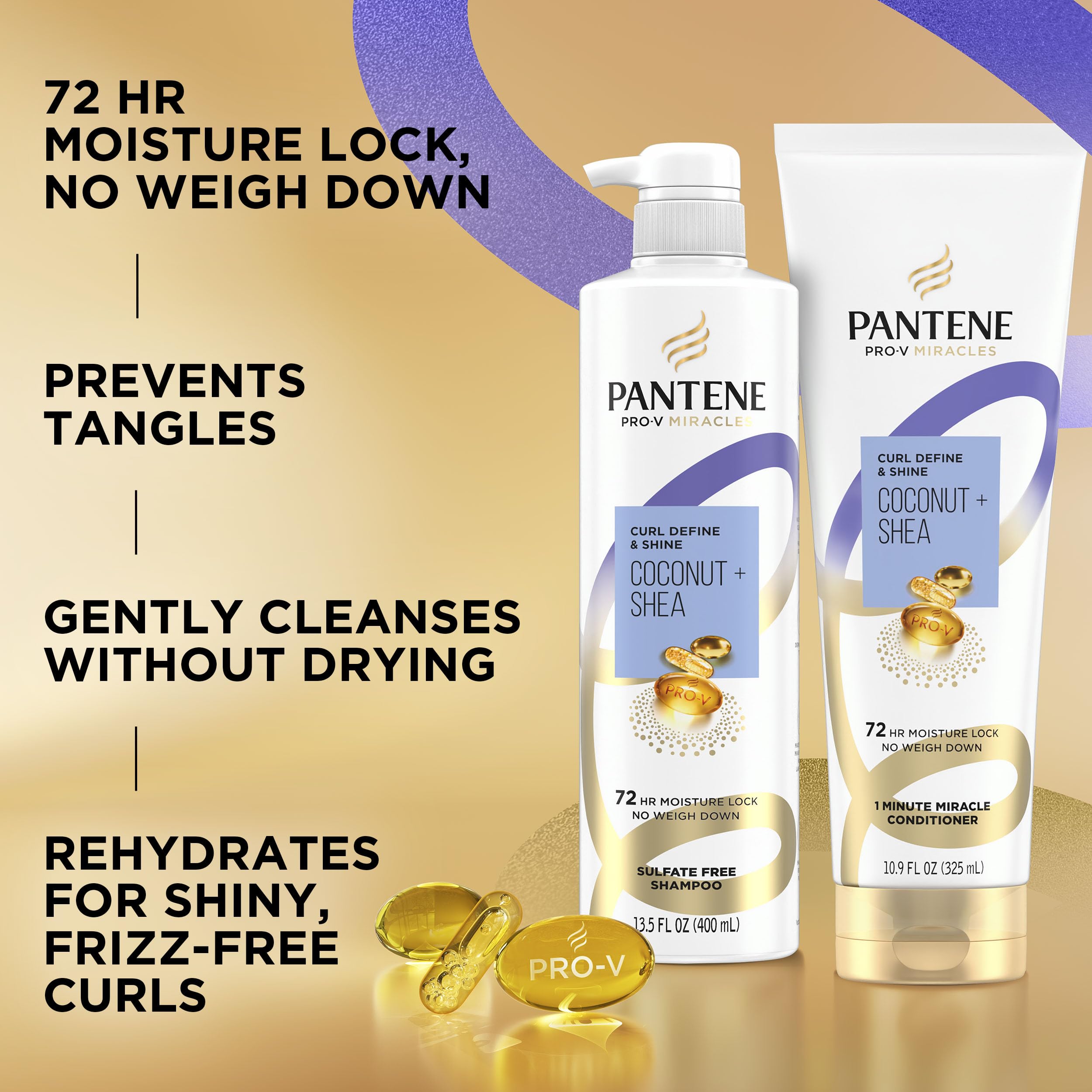 Pantene Miracles Curl Define y Shine: etiqueta con ingredientes clave.