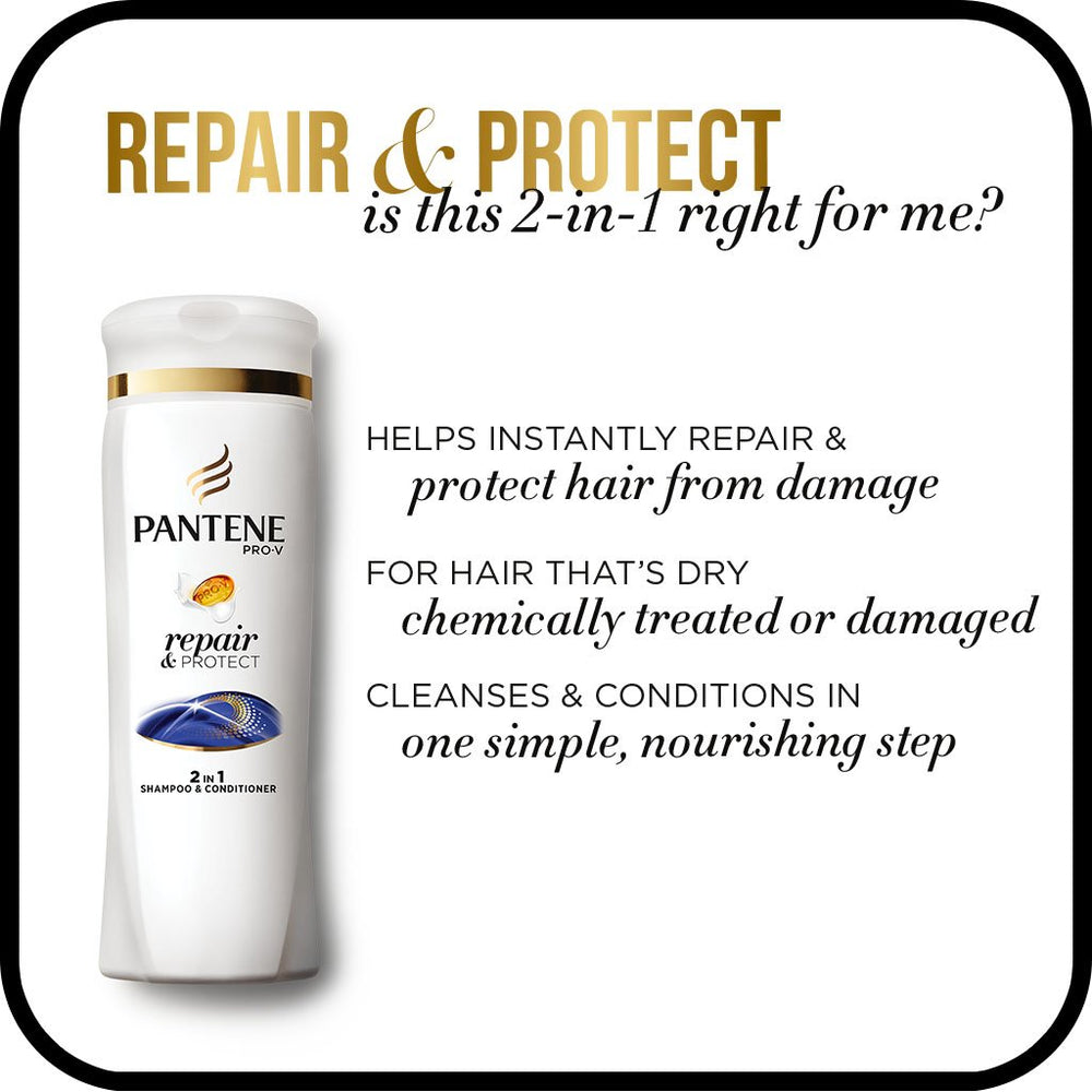 Pantene Pro-V 2 en 1 con keratina, fortalecimiento visible.